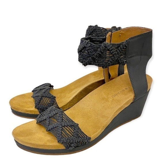 Lucky Brand Kierlo Wedge Sandals Macramé Heels Comfort Shoes Blue Size 9.5 - Picture 1 of 14